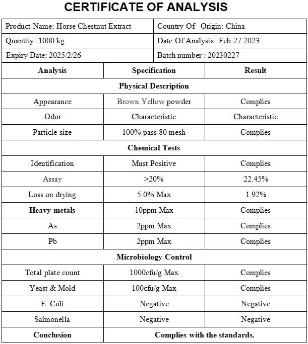 Herbal Extract Horse Chestnut Extract Aescin 20%-98% with High Quality